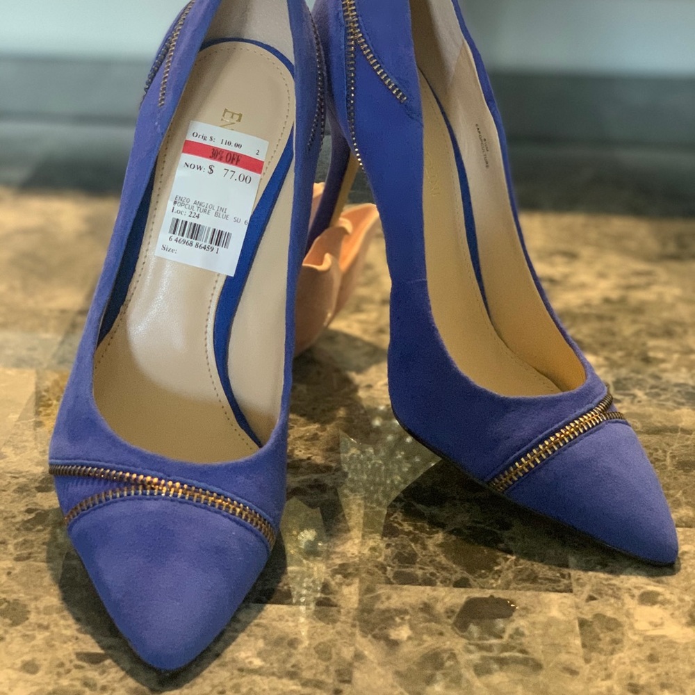 Enzo Angiolini Blue Suede Heels with Zipper Detail
